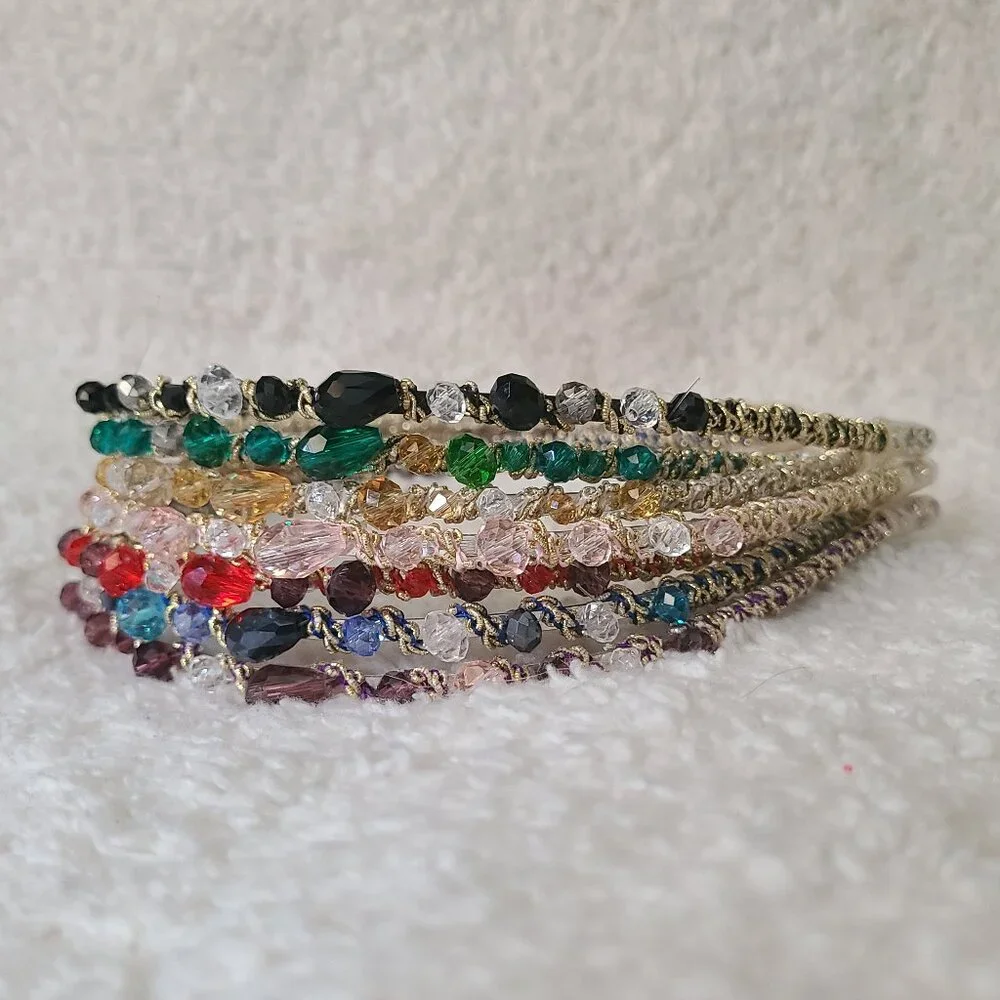 Girls Lawie Seven Delicate Rhinestone Crystal Metal Headbands